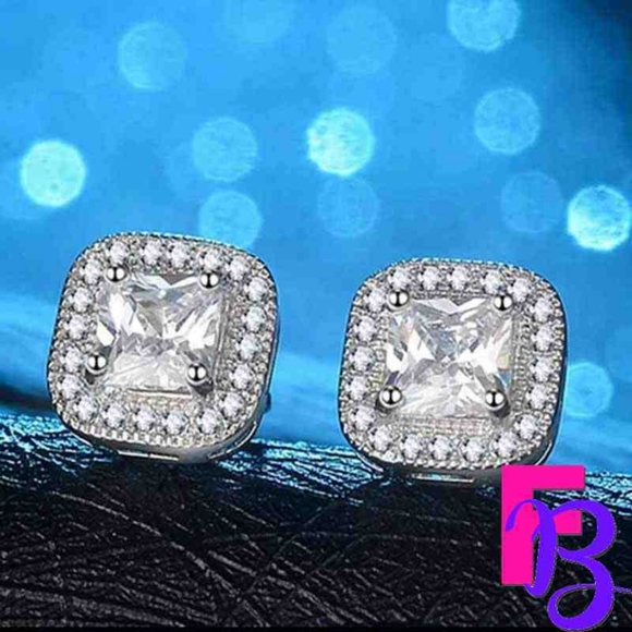 Platinum Iced Cube Earrings - Picture 2 of 12